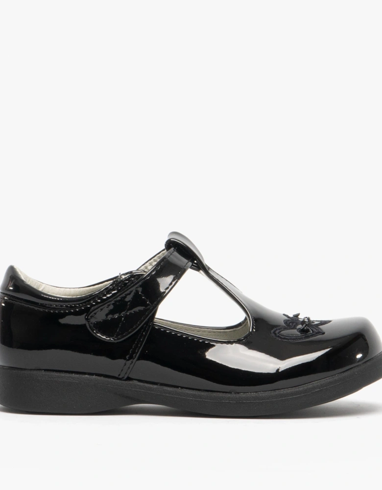 Girls Touch Fasten T-Bar School Shoes Black Patent