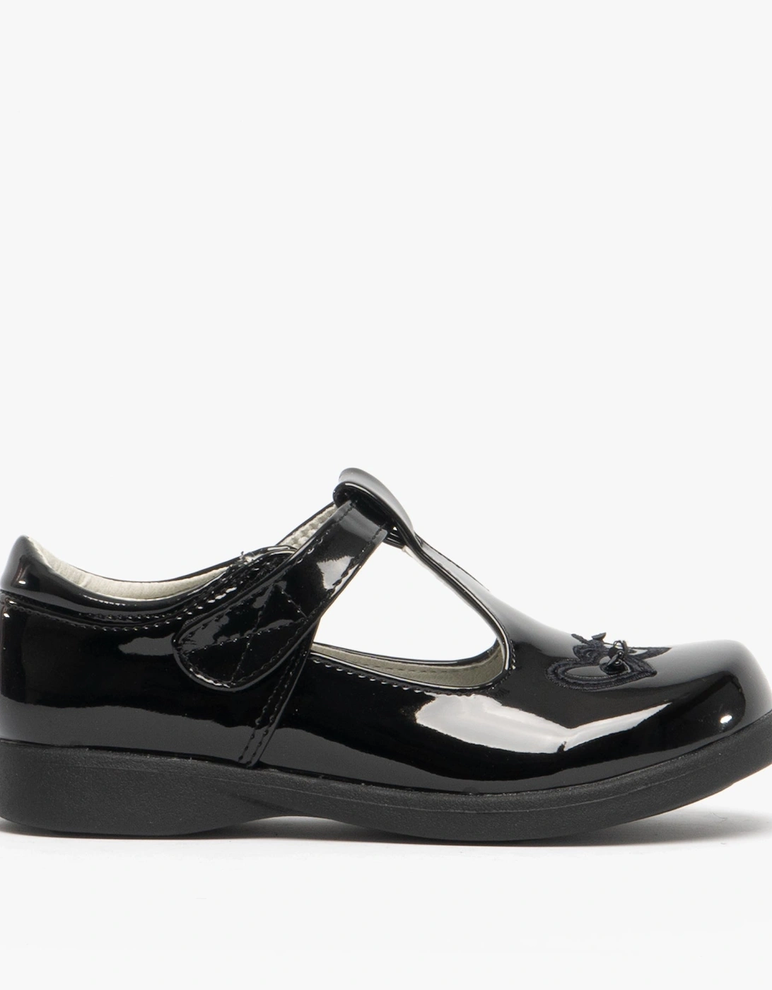 Girls Touch Fasten T-Bar School Shoes Black Patent, 7 of 6