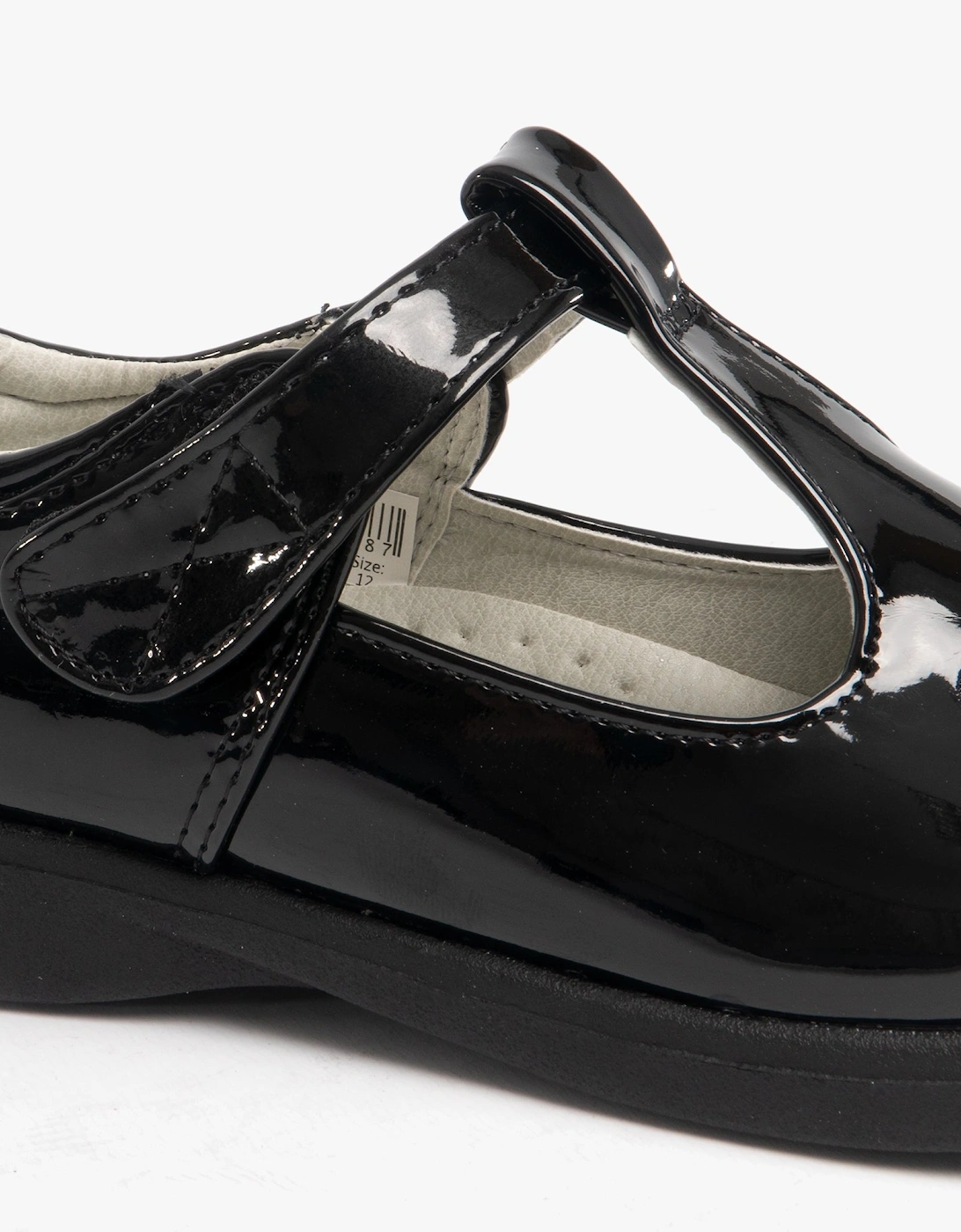 Girls Touch Fasten T-Bar School Shoes Black Patent