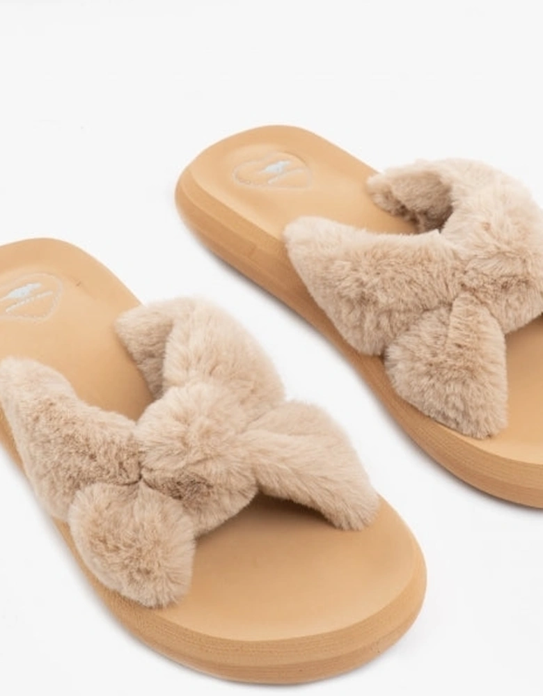 SLADE WINETTE Womens Faux Fur Slide Sandals Tan