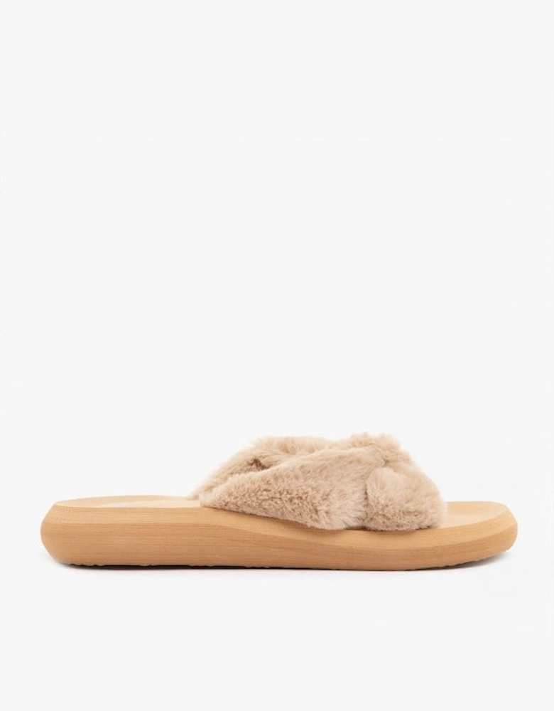 SLADE WINETTE Womens Faux Fur Slide Sandals Tan