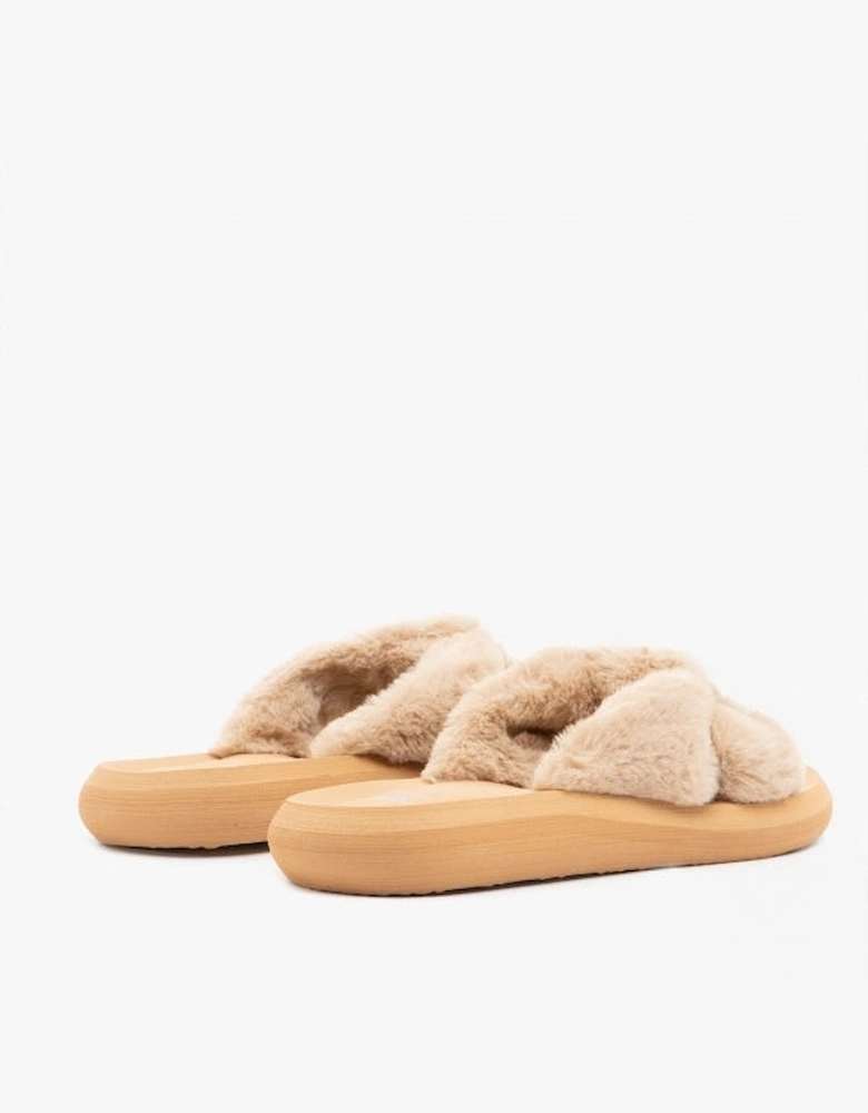 SLADE WINETTE Womens Faux Fur Slide Sandals Tan