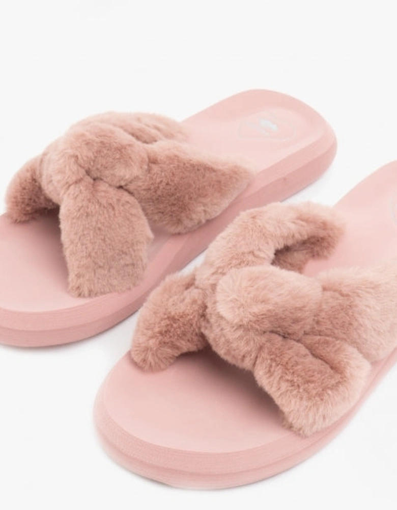 SLADE WINETTE Womens Faux Fur Slide Sandals Dusty Rose