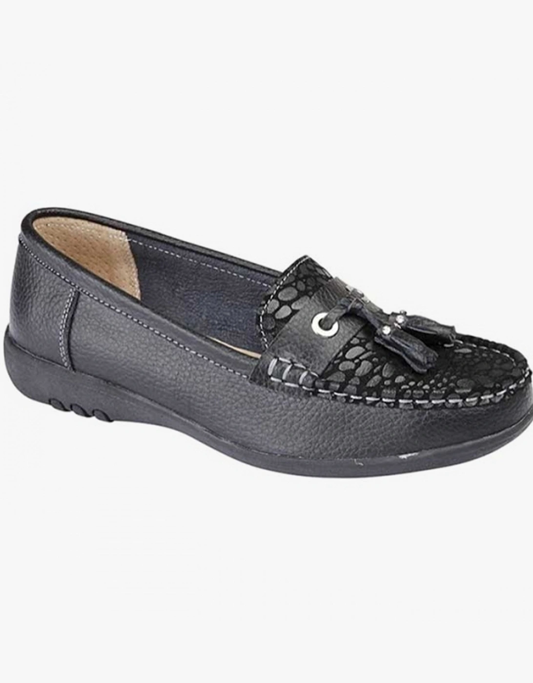 PEBBLE Womens Action Leather Loafers Black, 5 of 4