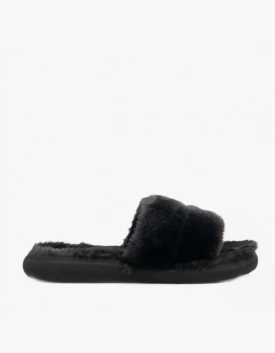 STRATUS WINETTE Womens Faux Fur Slide Sandals Black, 6 of 5