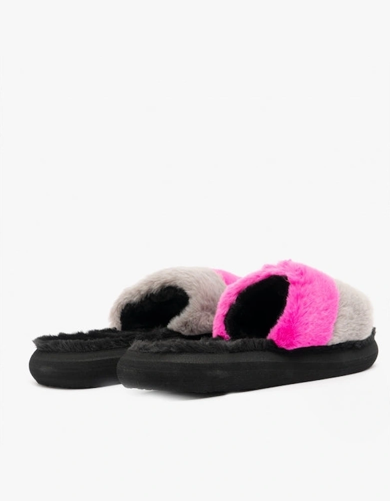 STRATUS WINETTE Womens Faux Fur Slide Sandals Grey/Pink/Black