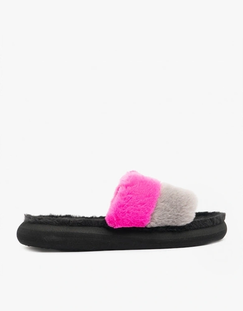 STRATUS WINETTE Womens Faux Fur Slide Sandals Grey/Pink/Black