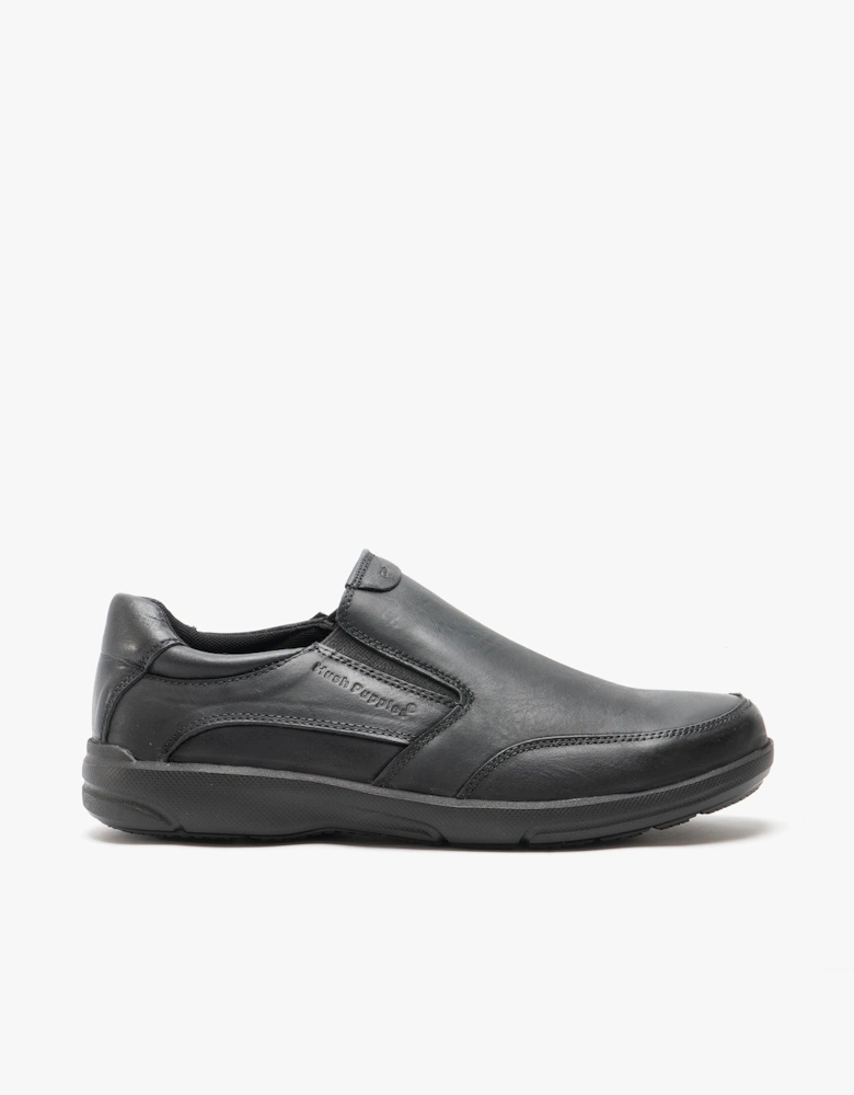 AARON Mens Leather Slip On Shoes Black