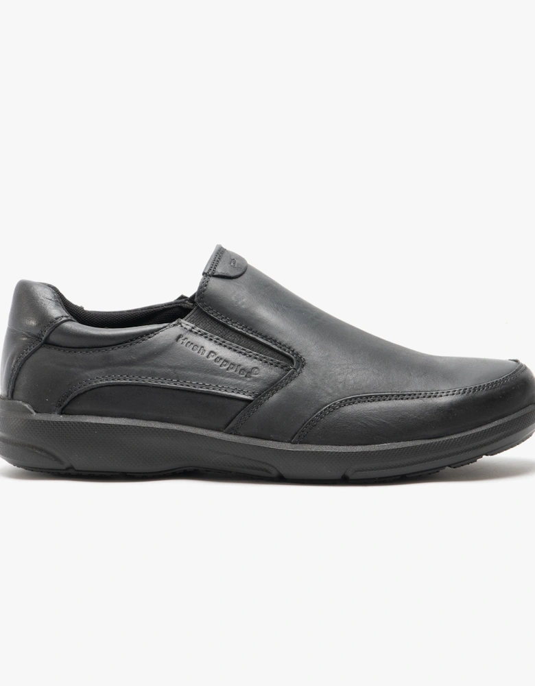 AARON Mens Leather Slip On Shoes Black