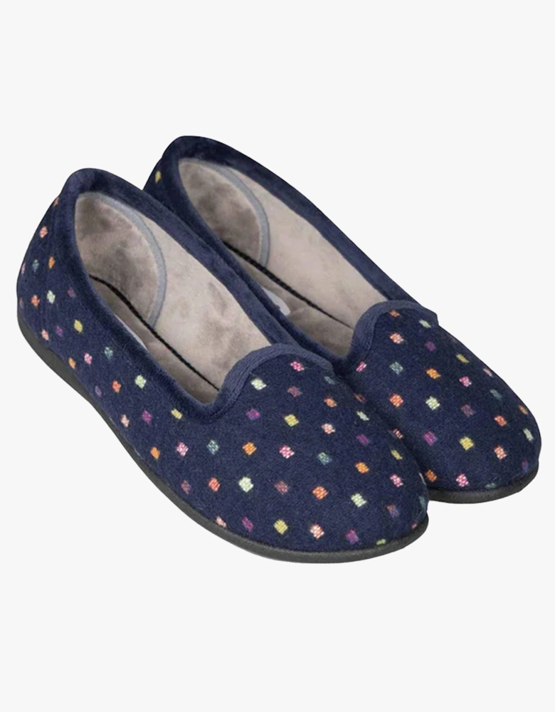 ALBERTINE Womens Ballerina Slippers Navy Woven Spot