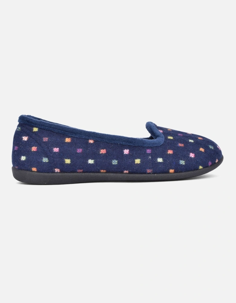 ALBERTINE Womens Ballerina Slippers Navy Woven Spot