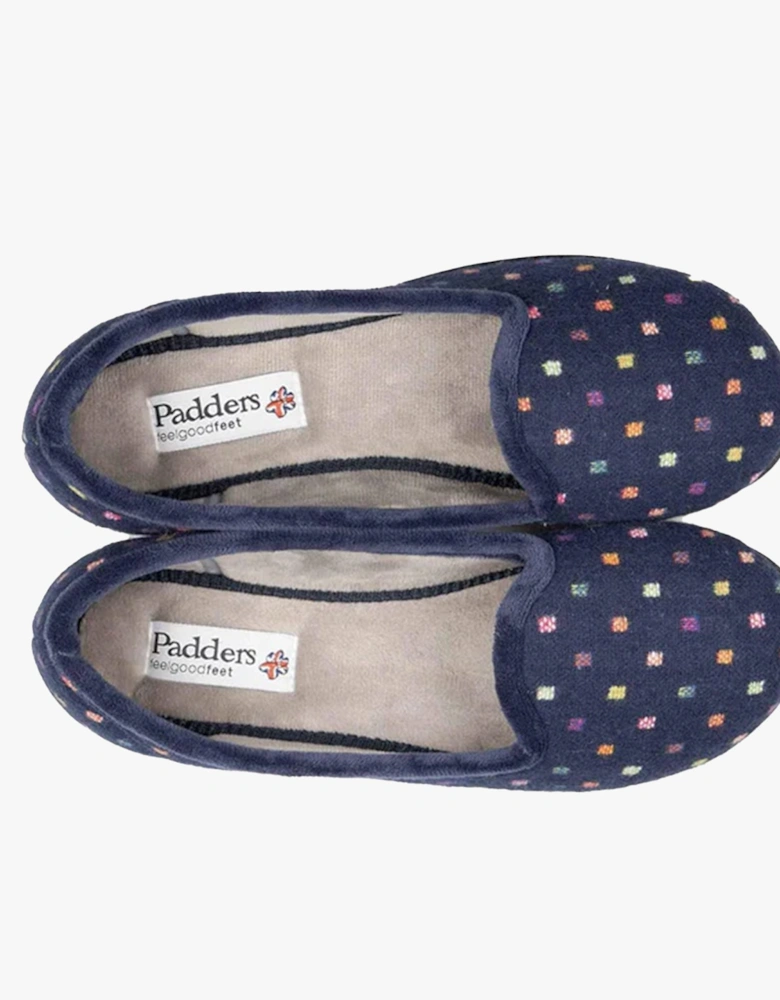 ALBERTINE Womens Ballerina Slippers Navy Woven Spot