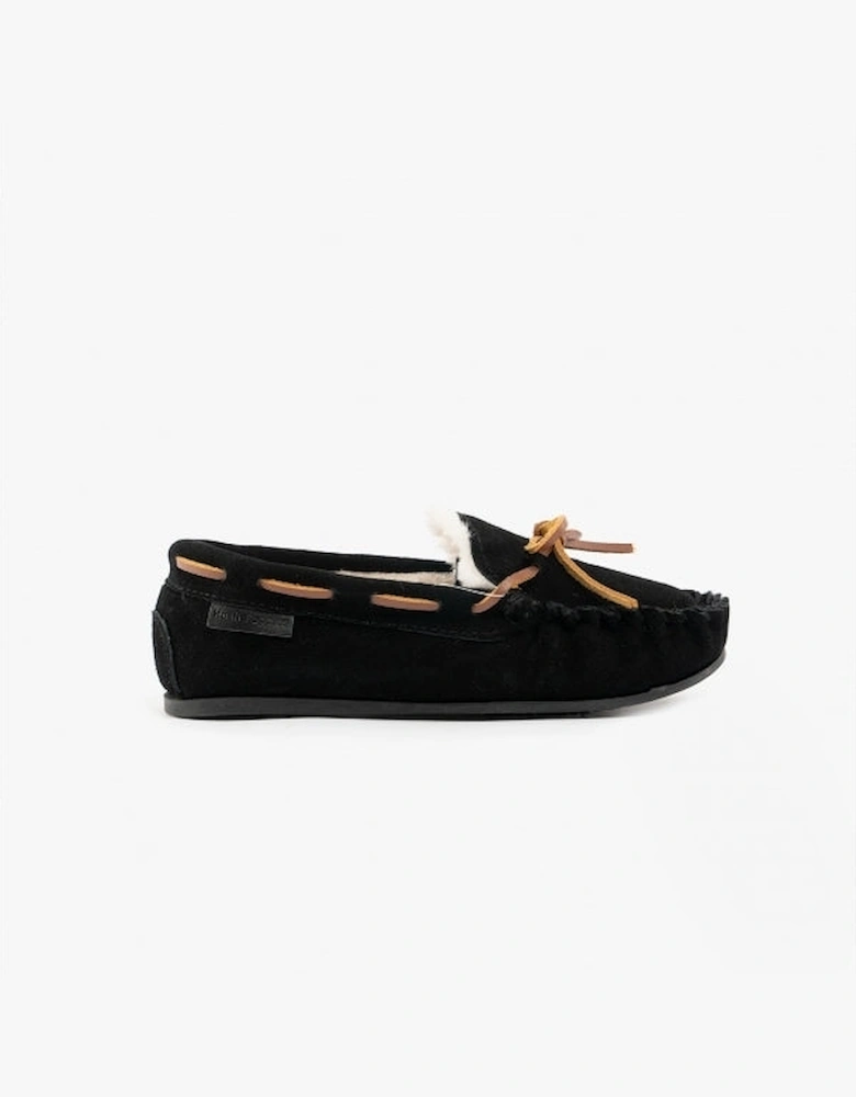 ADDISON Kids Suede Moccasin Slippers Black