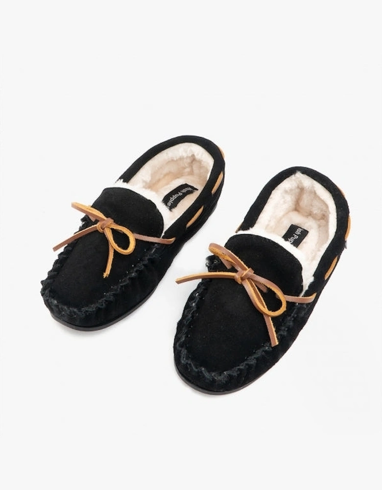 ADDISON Kids Suede Moccasin Slippers Black