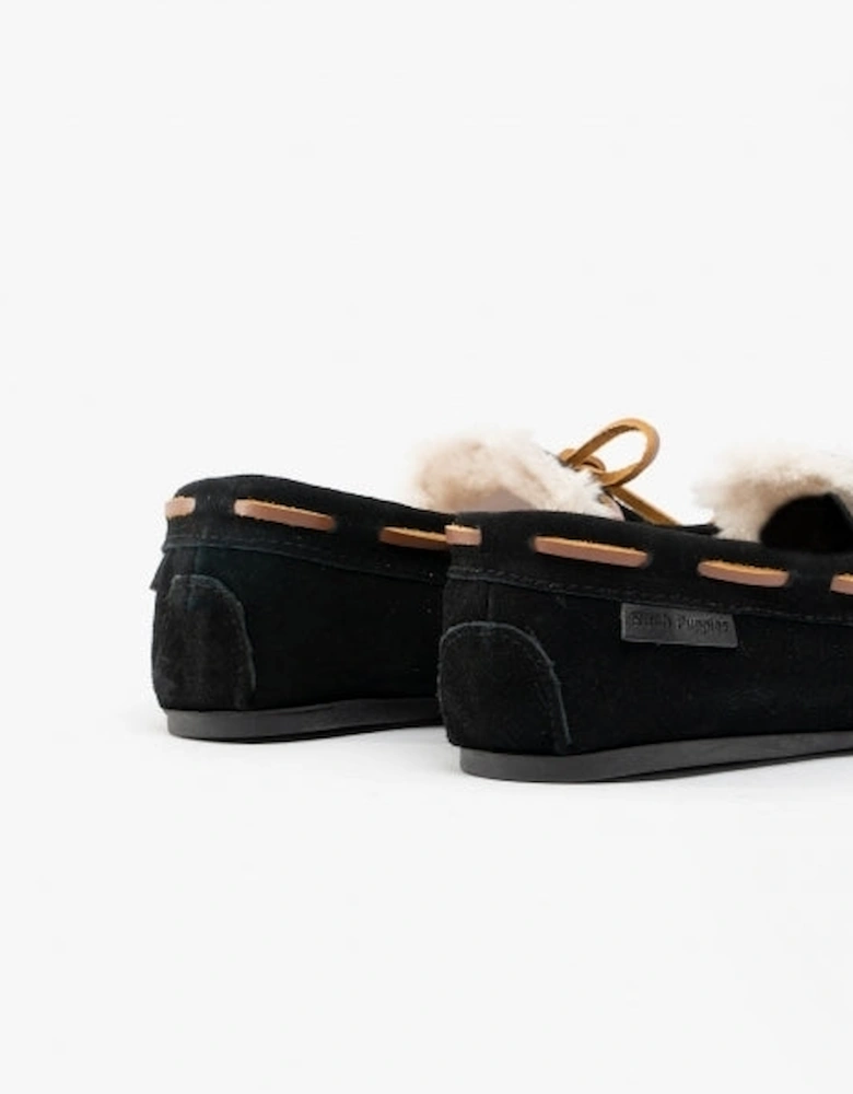 ADDISON Kids Suede Moccasin Slippers Black