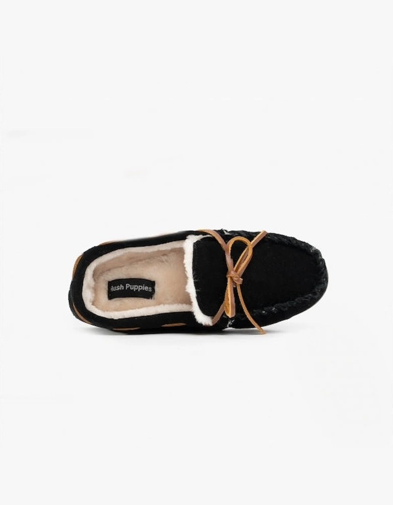 ADDISON Kids Suede Moccasin Slippers Black