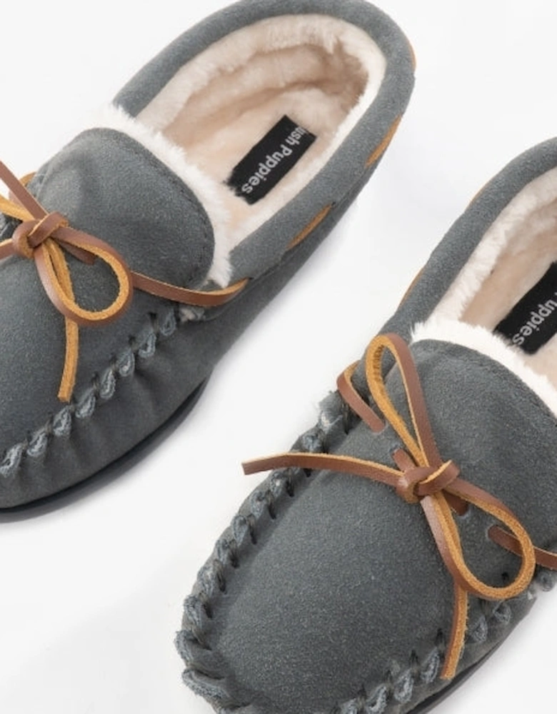 ADDISON Kids Suede Moccasin Slippers Grey