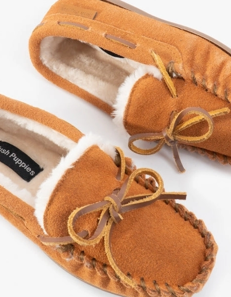 ADDISON Kids Suede Moccasin Slippers Tan