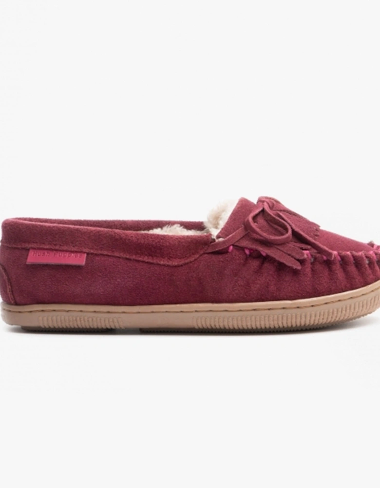 ADDY Womens Suede Moccasin Slippers Burgundy