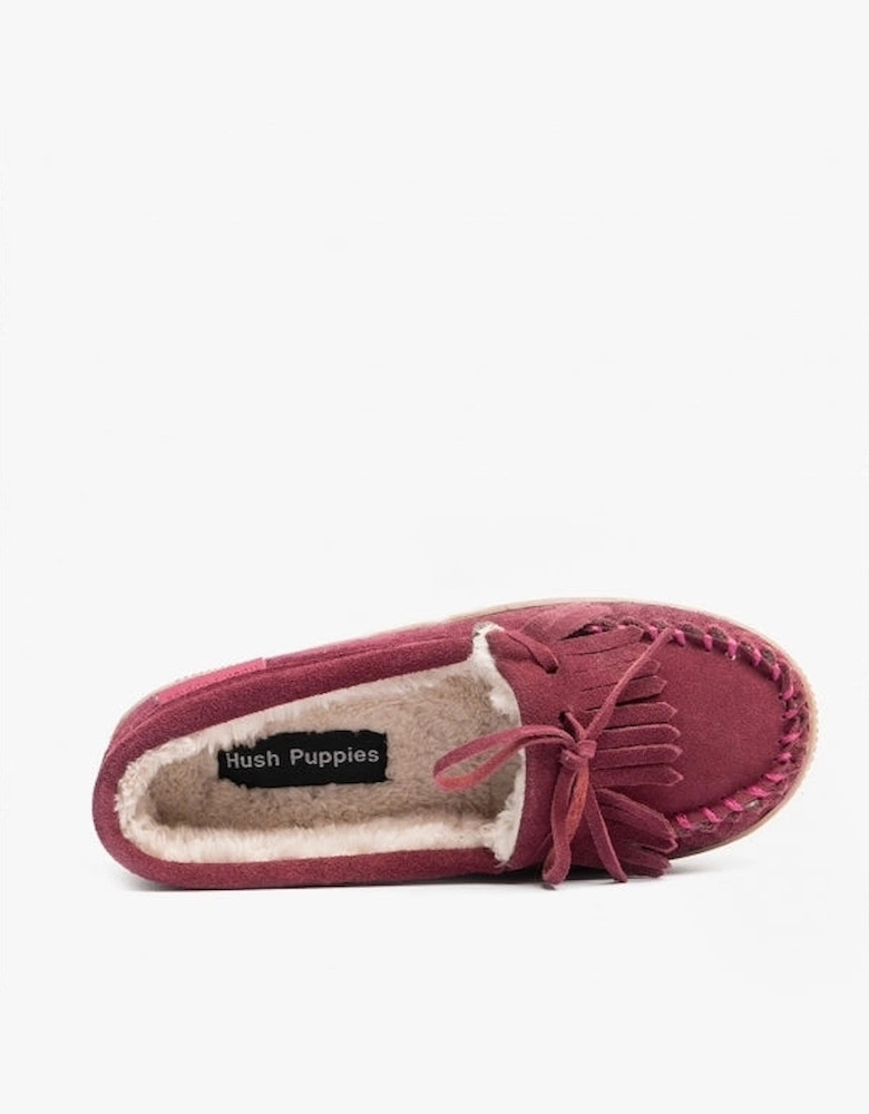 ADDY Womens Suede Moccasin Slippers Burgundy