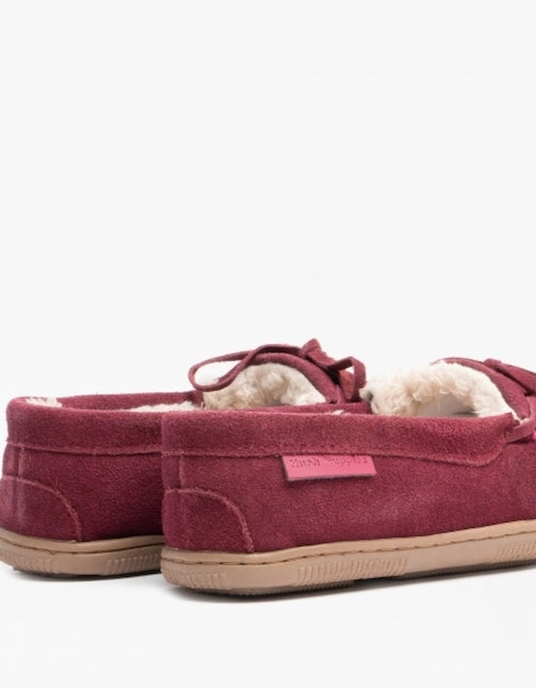 ADDY Womens Suede Moccasin Slippers Burgundy