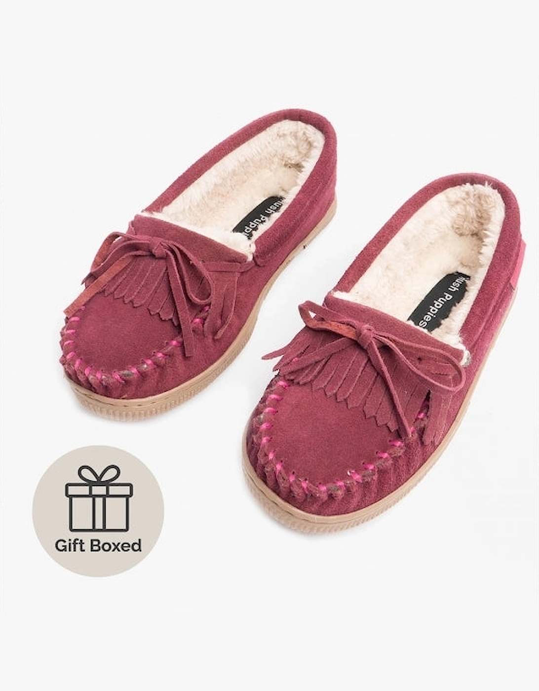 ADDY Womens Suede Moccasin Slippers Burgundy