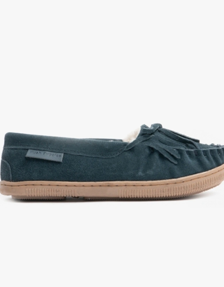 ADDY Womens Suede Moccasin Slippers Navy