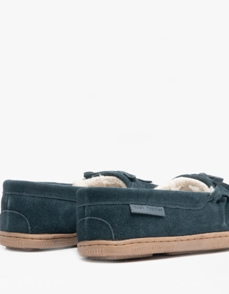 ADDY Womens Suede Moccasin Slippers Navy