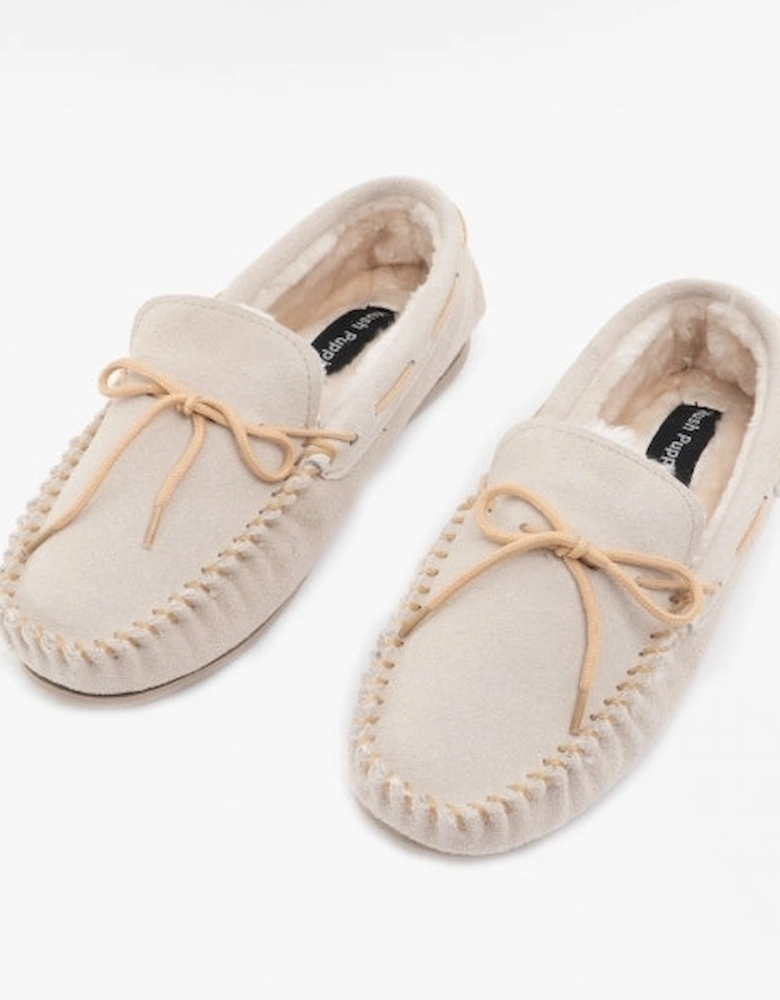 ALLIE Womens Suede Moccasin Slippers Beige