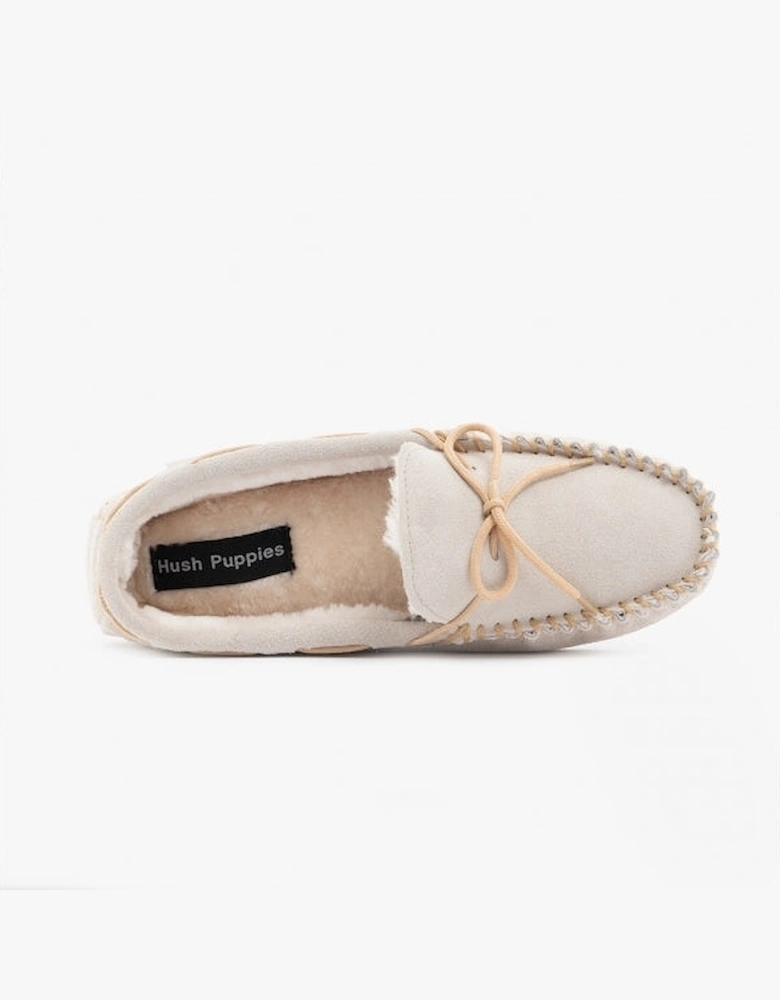 ALLIE Womens Suede Moccasin Slippers Beige