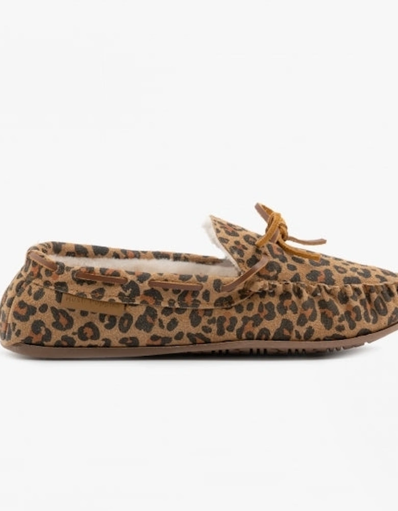 ALLIE Womens Suede Moccasin Slippers Leopard