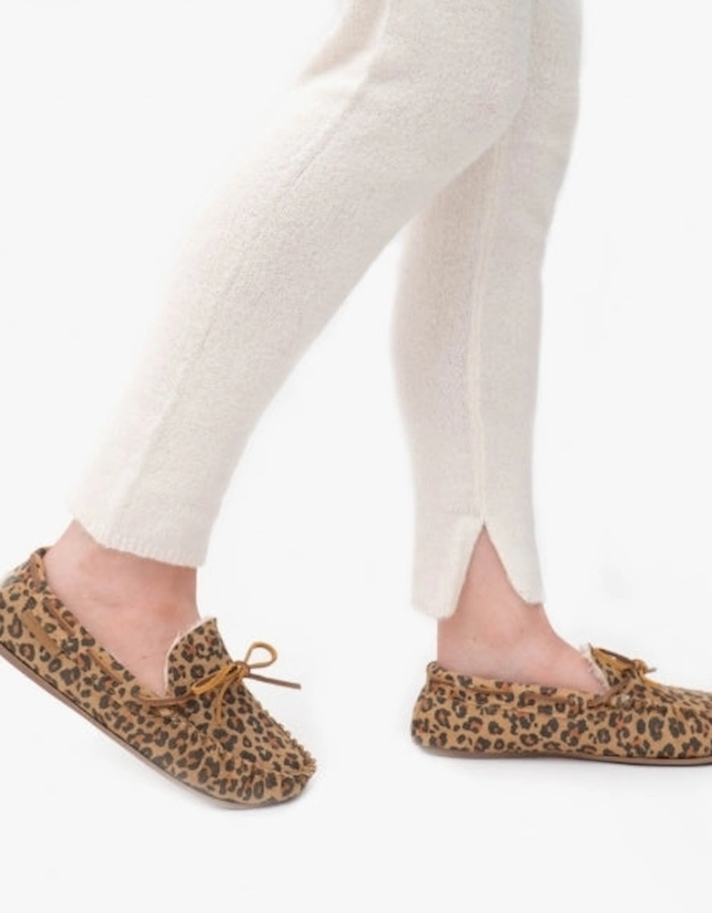 ALLIE Womens Suede Moccasin Slippers Leopard