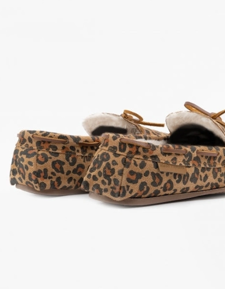 ALLIE Womens Suede Moccasin Slippers Leopard