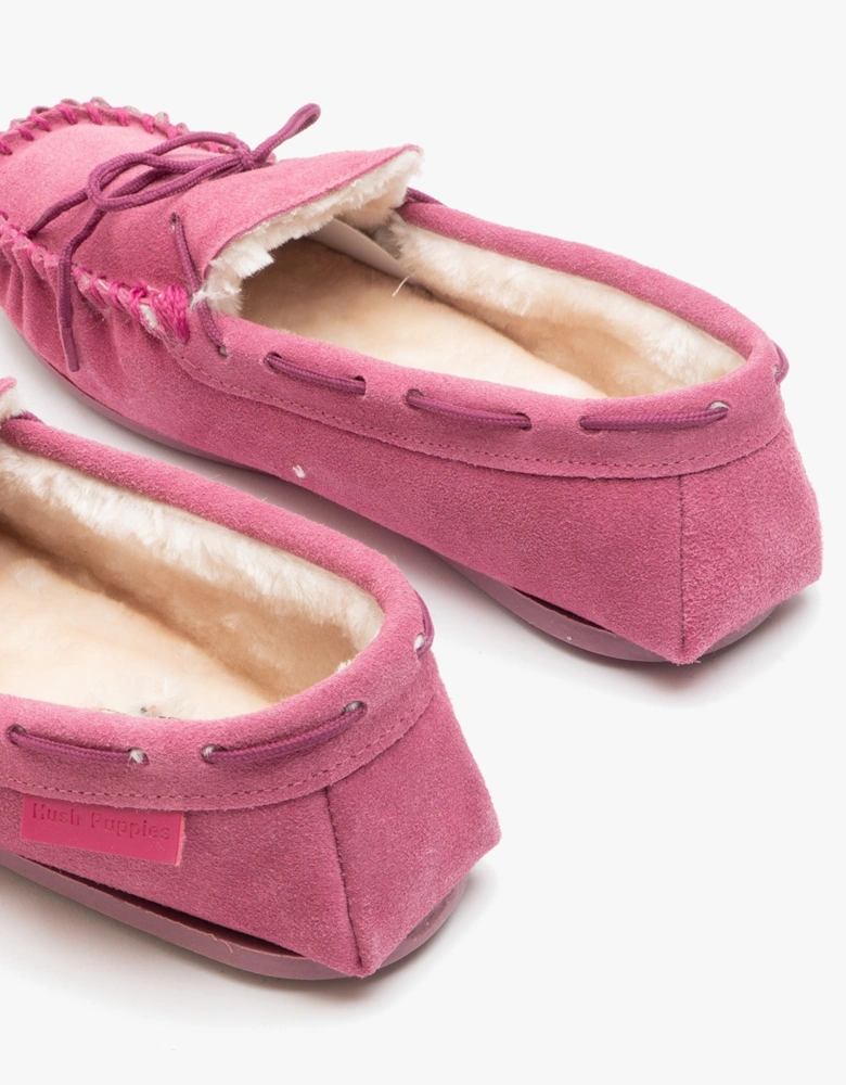 ALLIE Womens Suede Moccasin Slippers Rose