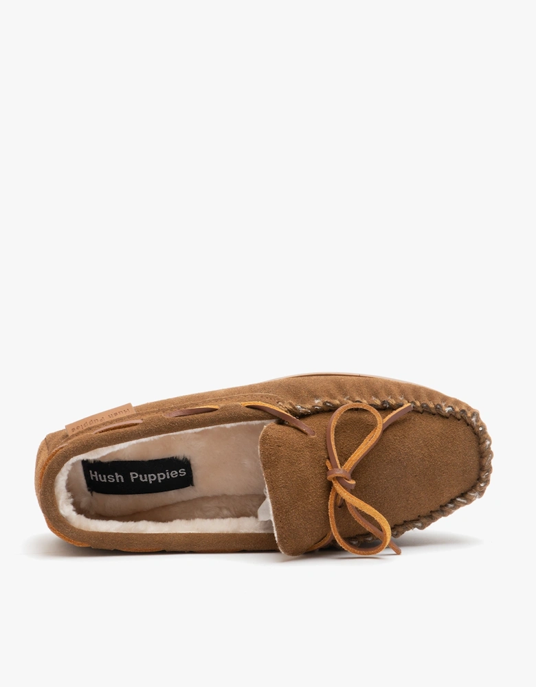 ALLIE Womens Suede Moccasin Slippers Tan