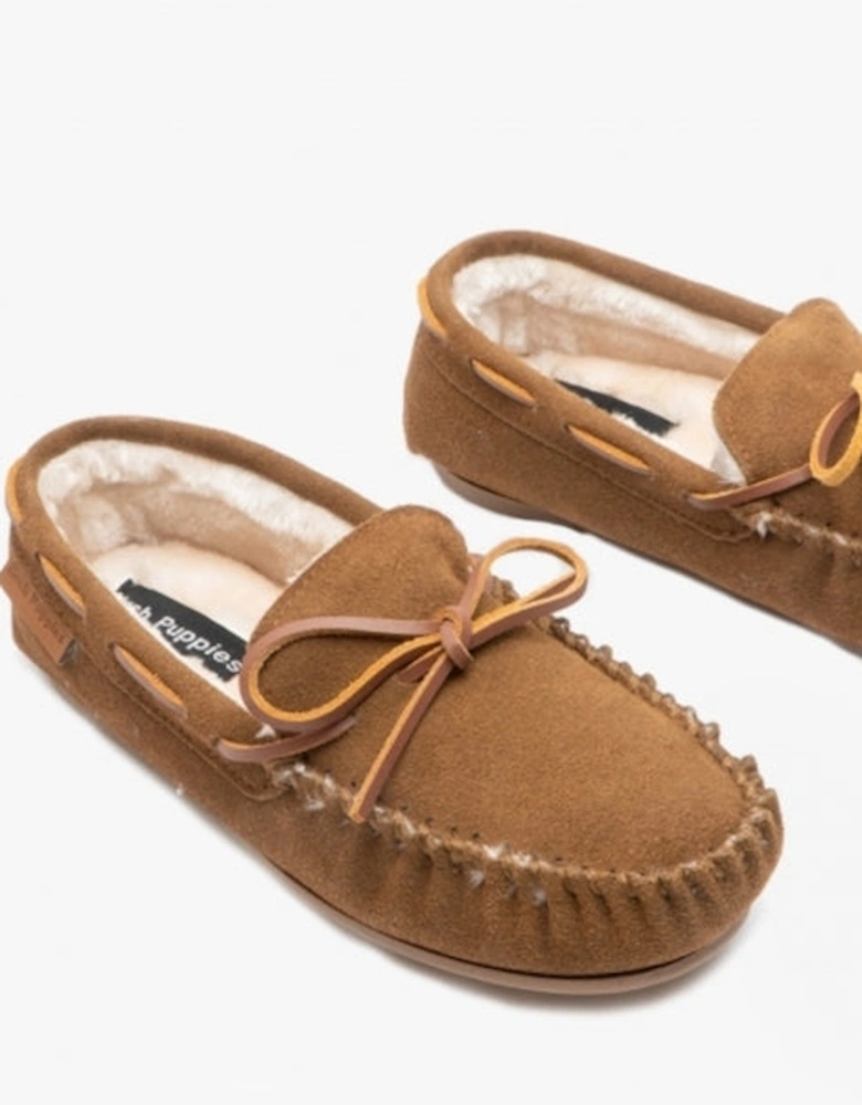 ALLIE Womens Suede Moccasin Slippers Tan