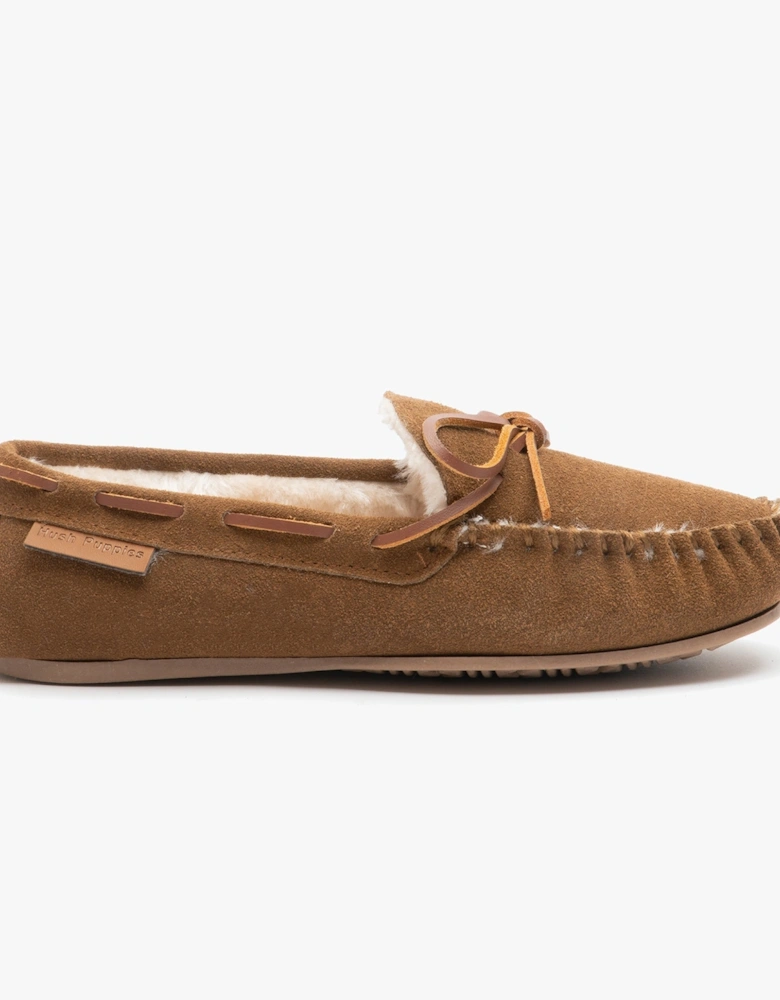 ALLIE Womens Suede Moccasin Slippers Tan