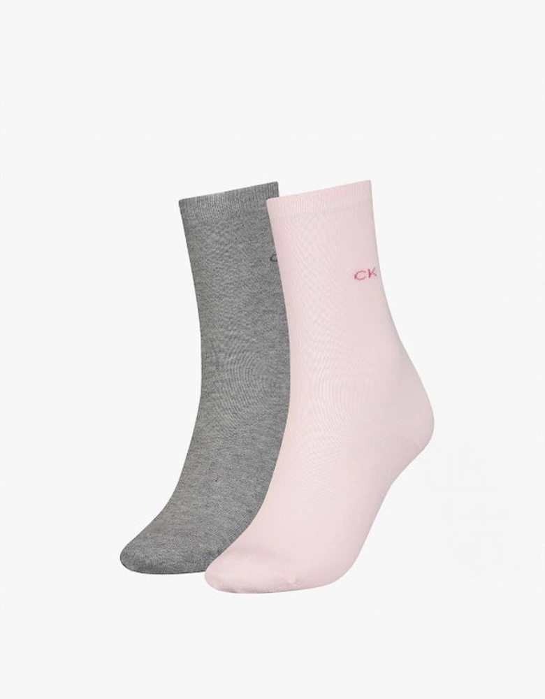 2 Pack Womens Crew Socks Pink Combo