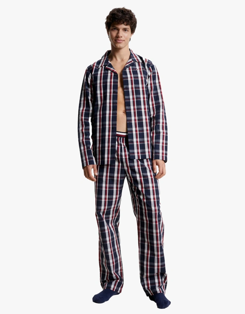 GLOBAL STRIPE Mens Long-Sleeve Pyjama Set Global Stp Check Desert Sky