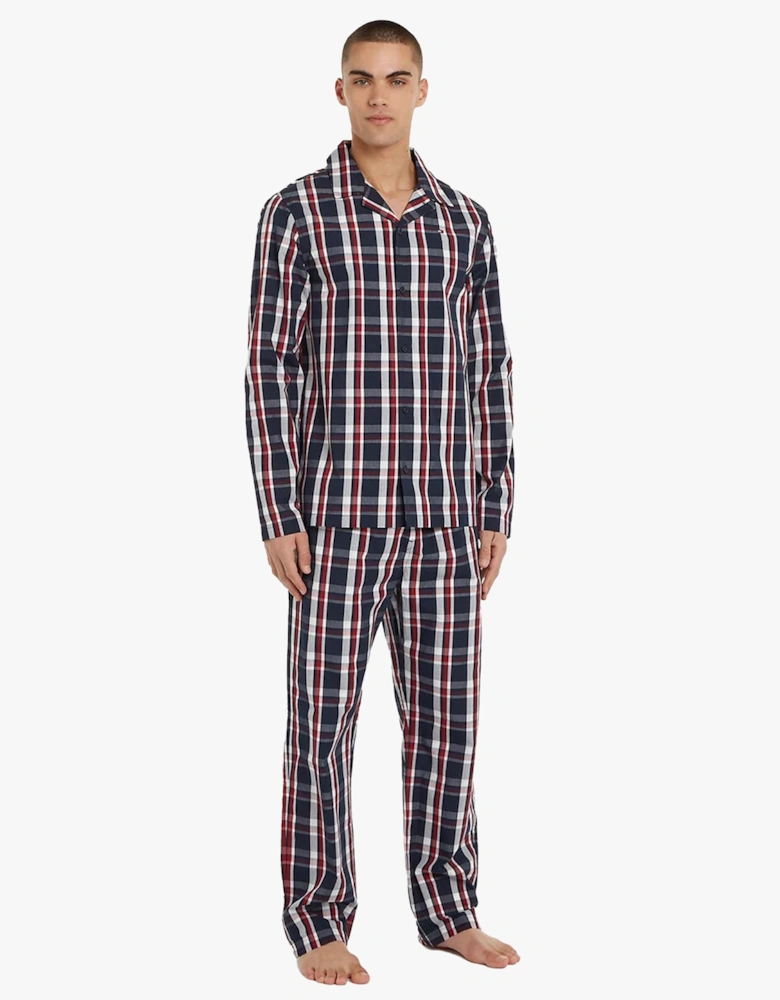 GLOBAL STRIPE Mens Long-Sleeve Pyjama Set Global Stp Check Desert Sky