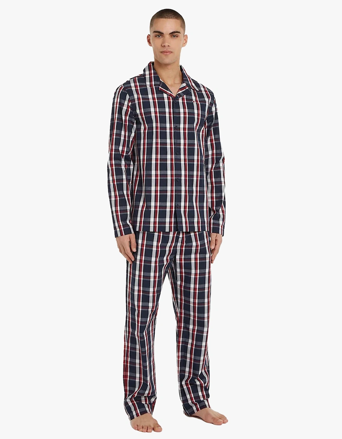 GLOBAL STRIPE Mens Long-Sleeve Pyjama Set Global Stp Check Desert Sky