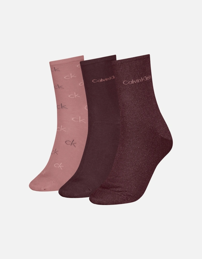 3 Pack Giftboxed Logo Womens Crew Socks Burgundy Combo