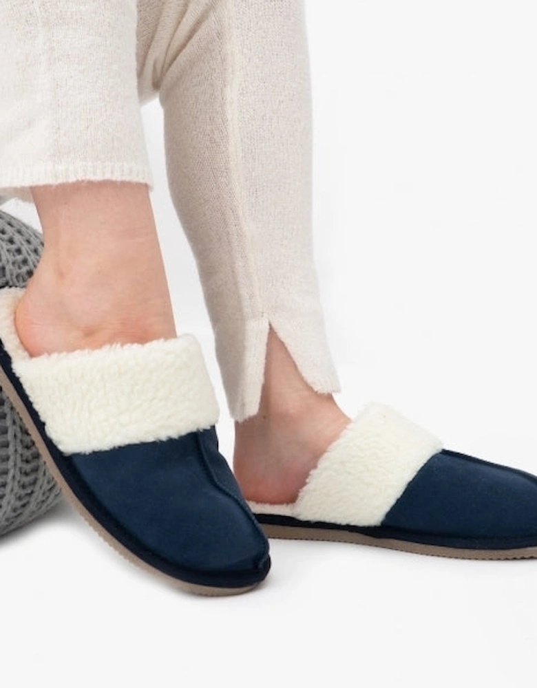 ARIANNA Womens Suede Mule Slippers Navy