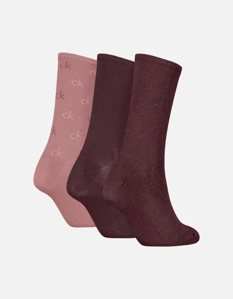 3 Pack Giftboxed Logo Womens Crew Socks Burgundy Combo