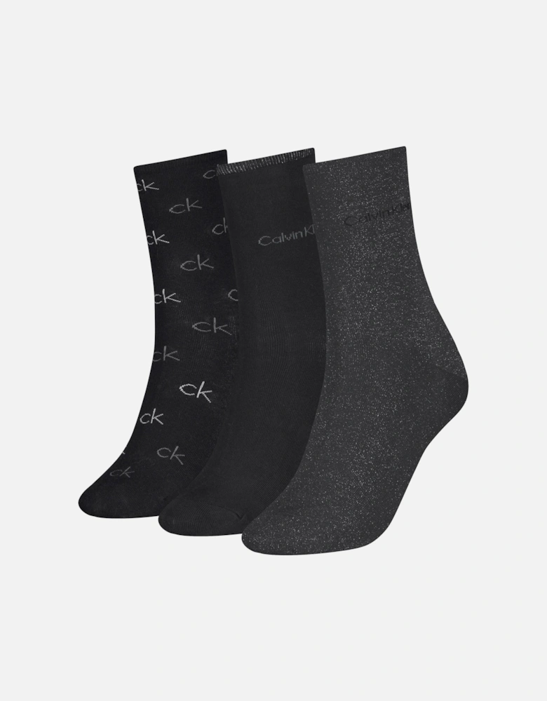 3 Pack Giftboxed Logo Womens Crew Socks Black