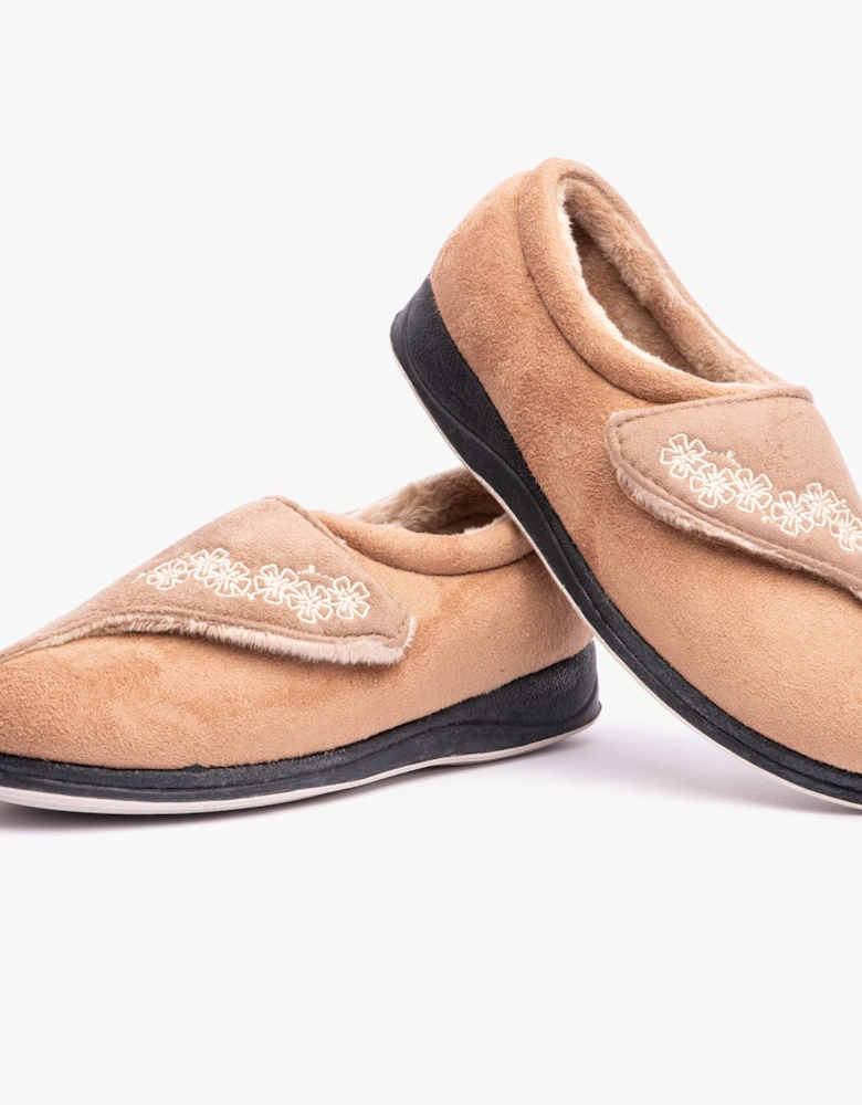 HUG Womens (EE Fit) Touch Fasten Slippers Brown