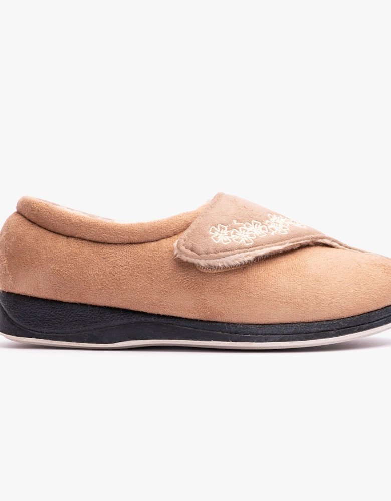 HUG Womens (EE Fit) Touch Fasten Slippers Brown