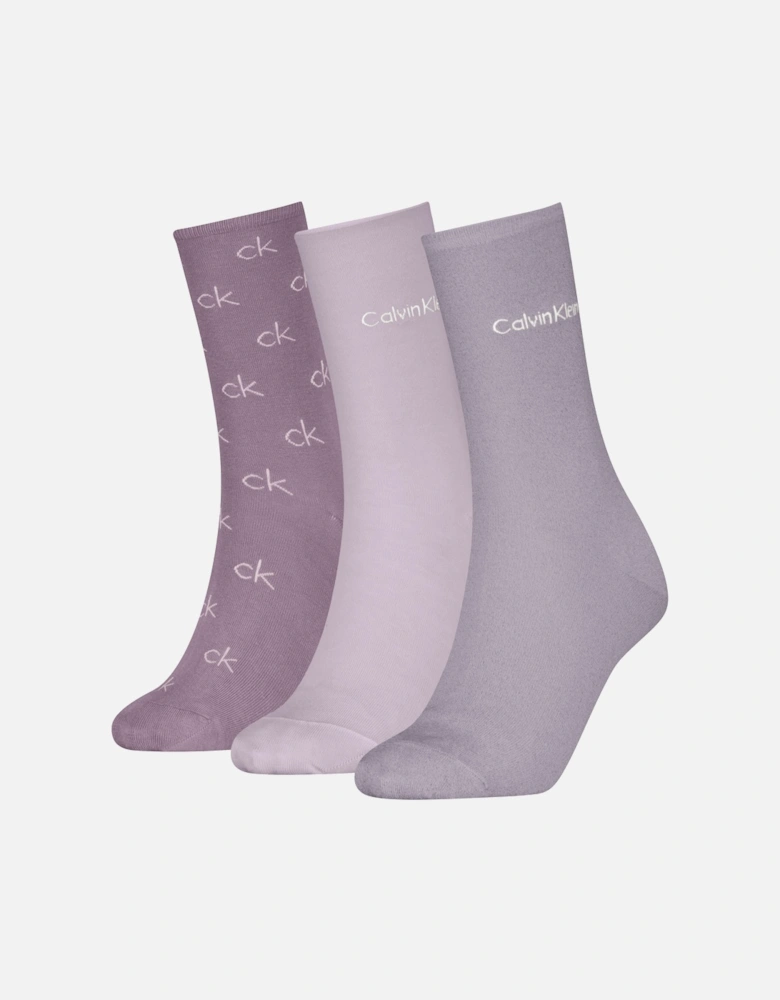 3 Pack Giftboxed Logo Womens Crew Socks Lilac Combo