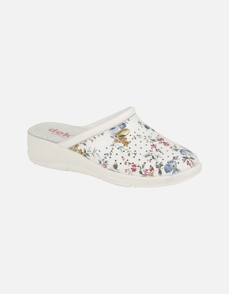 DOROTHEA Womens Leather Clog Shoes White Floral