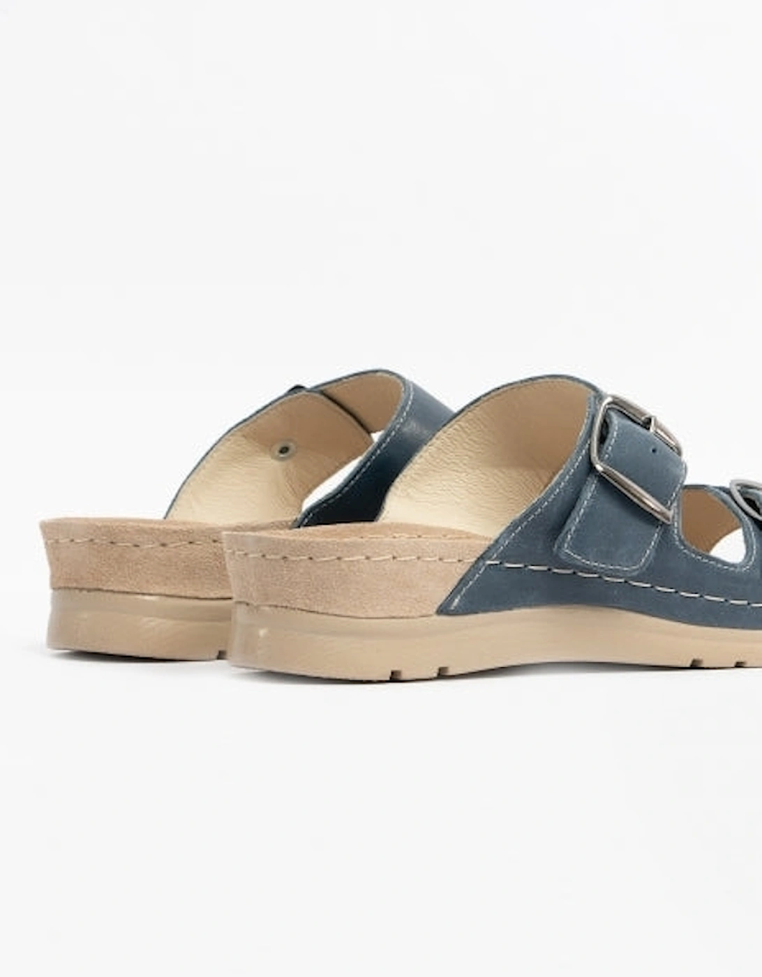 6150 Womens Leather Mule Sandals Blue Jeans